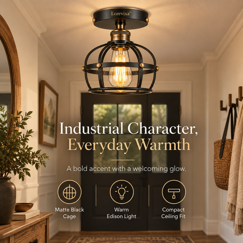 Lorevixa™ Forge Industrial Cage Ceiling Light