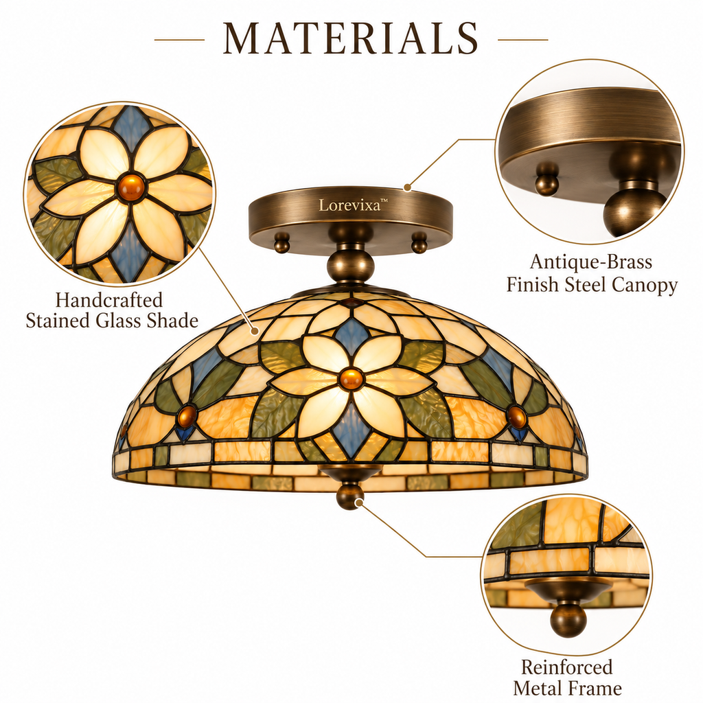 Lorevixa™ Amberleaf Stained Glass Ceiling Light