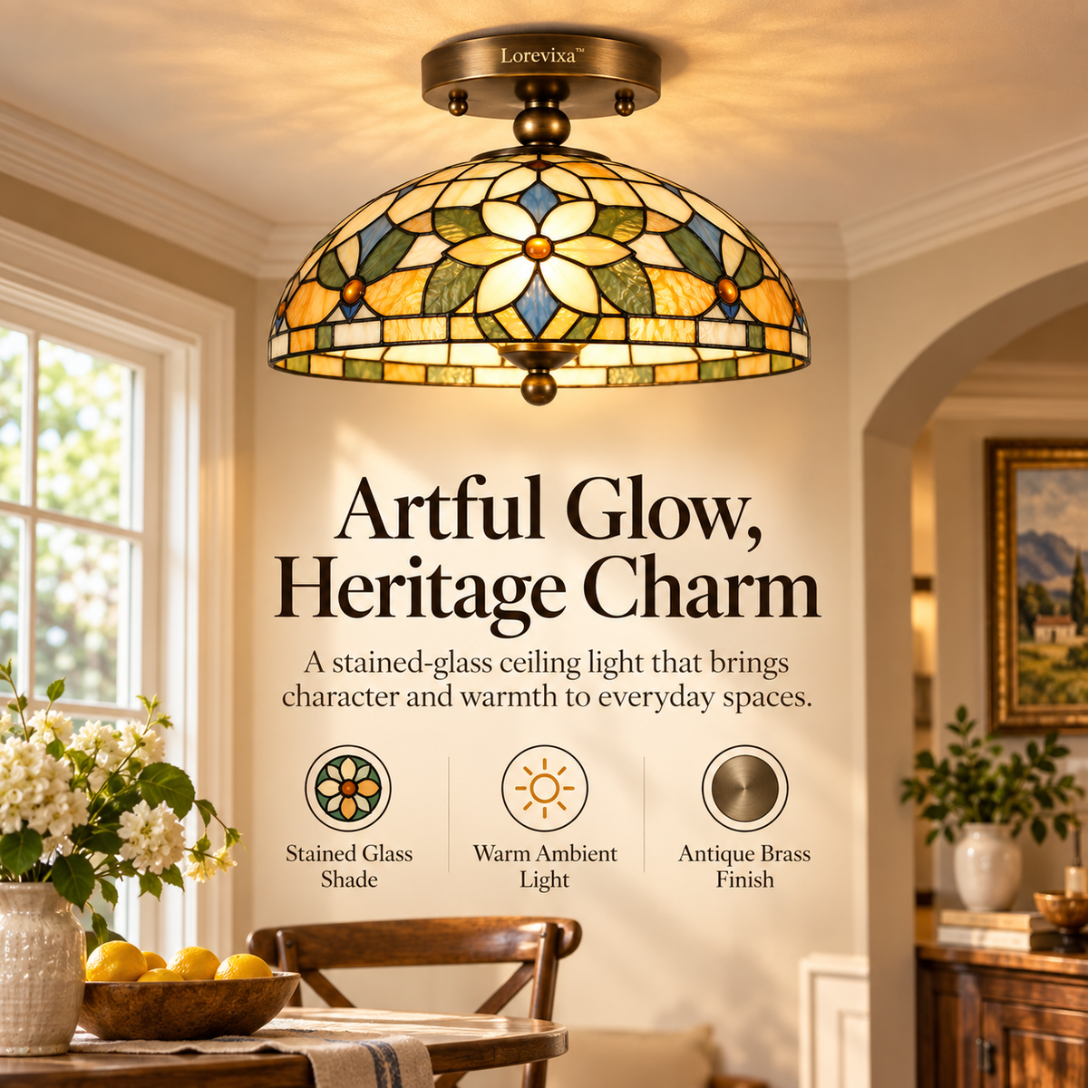 Lorevixa™ Amberleaf Stained Glass Ceiling Light
